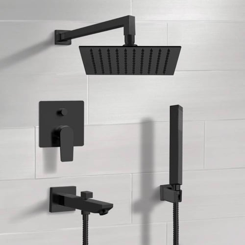 Matte Black Tub and Shower Faucet Set with Handheld, Rain Shower Head Remer TSH42